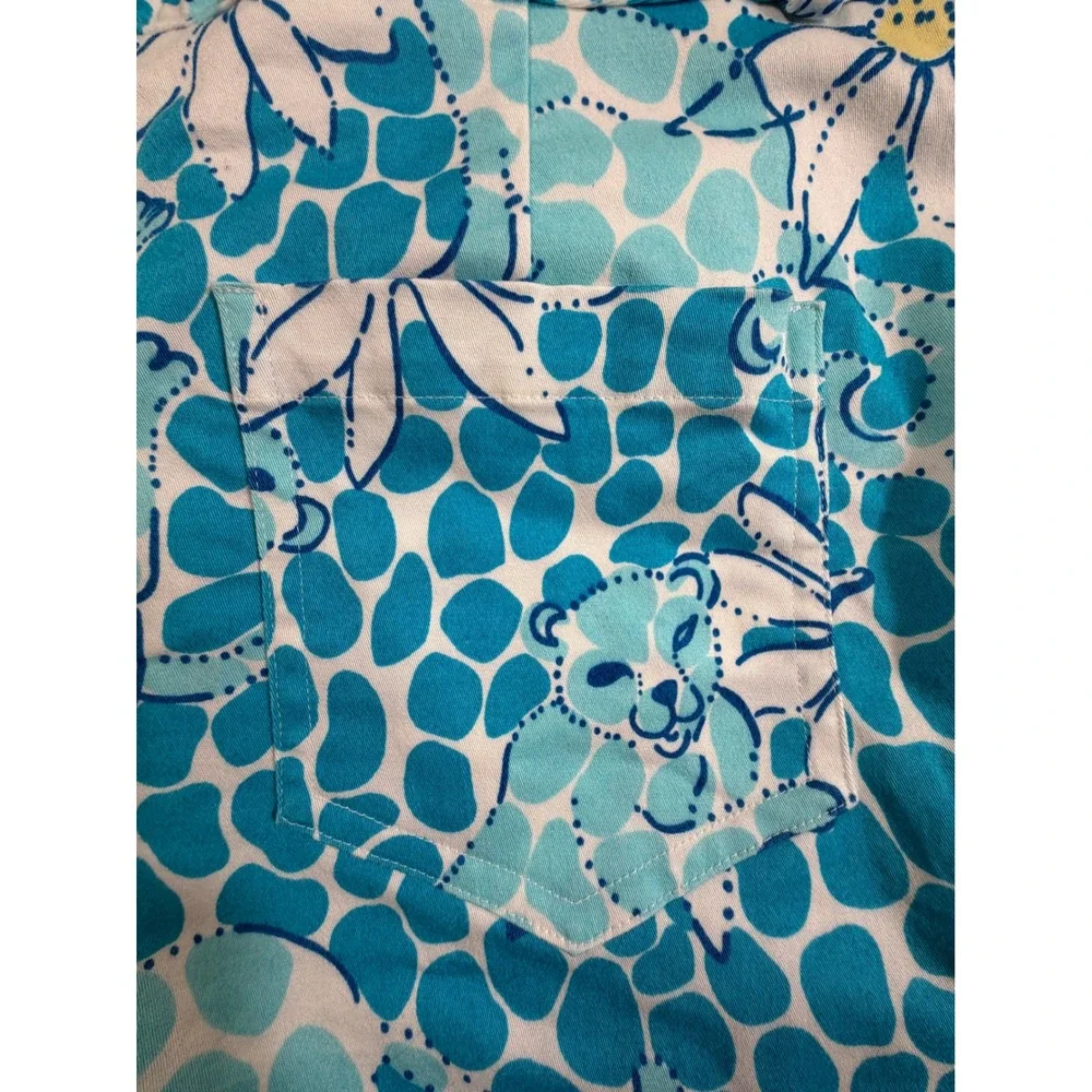 Lilly Pulitzer Blue White Floral Animal Print Shorts Size 8 Cheetah Pebble